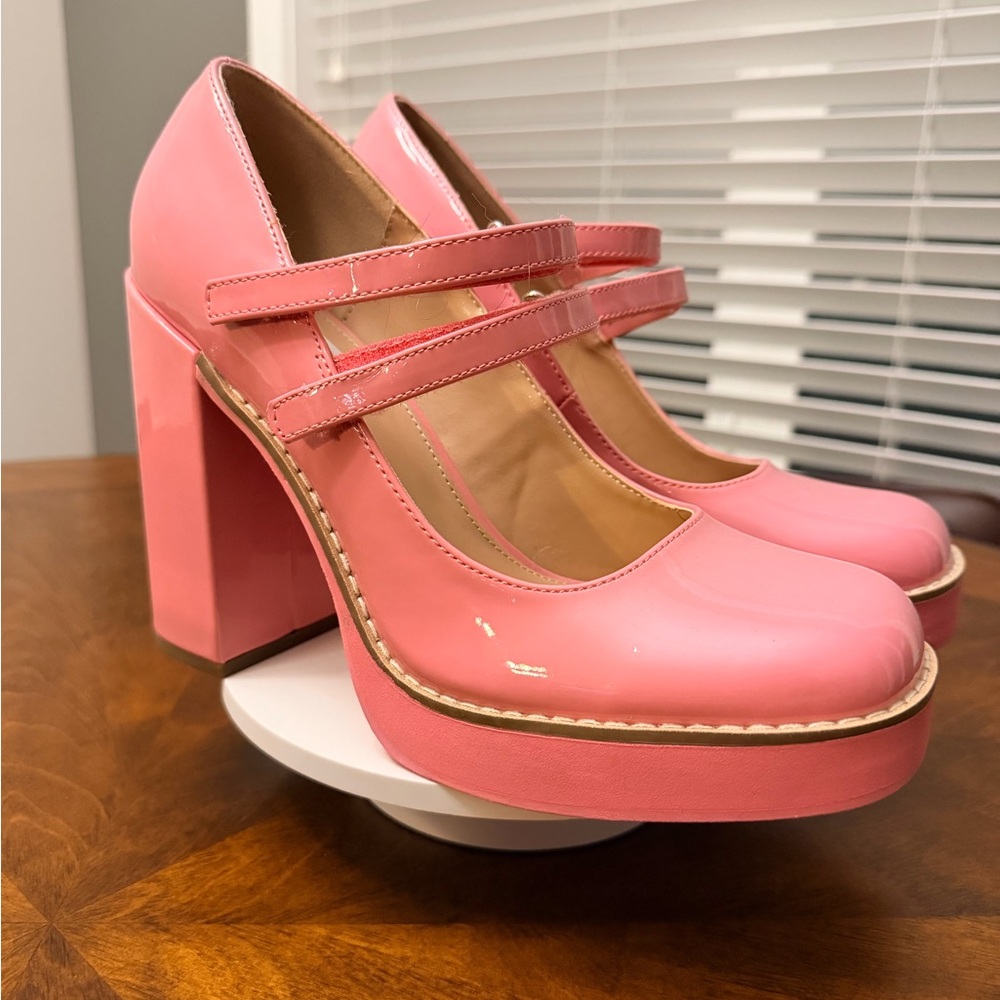 NWOT Steve Madden Pink Patent Vegan Leather Mary Jane Heels Size 9.5 - Picture 5 of 11